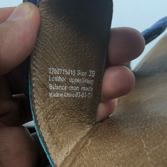 Dansko Two Strap Wedge Slip On Sandals Women's 39 Blue Tan Leather - Picture 5 of 6